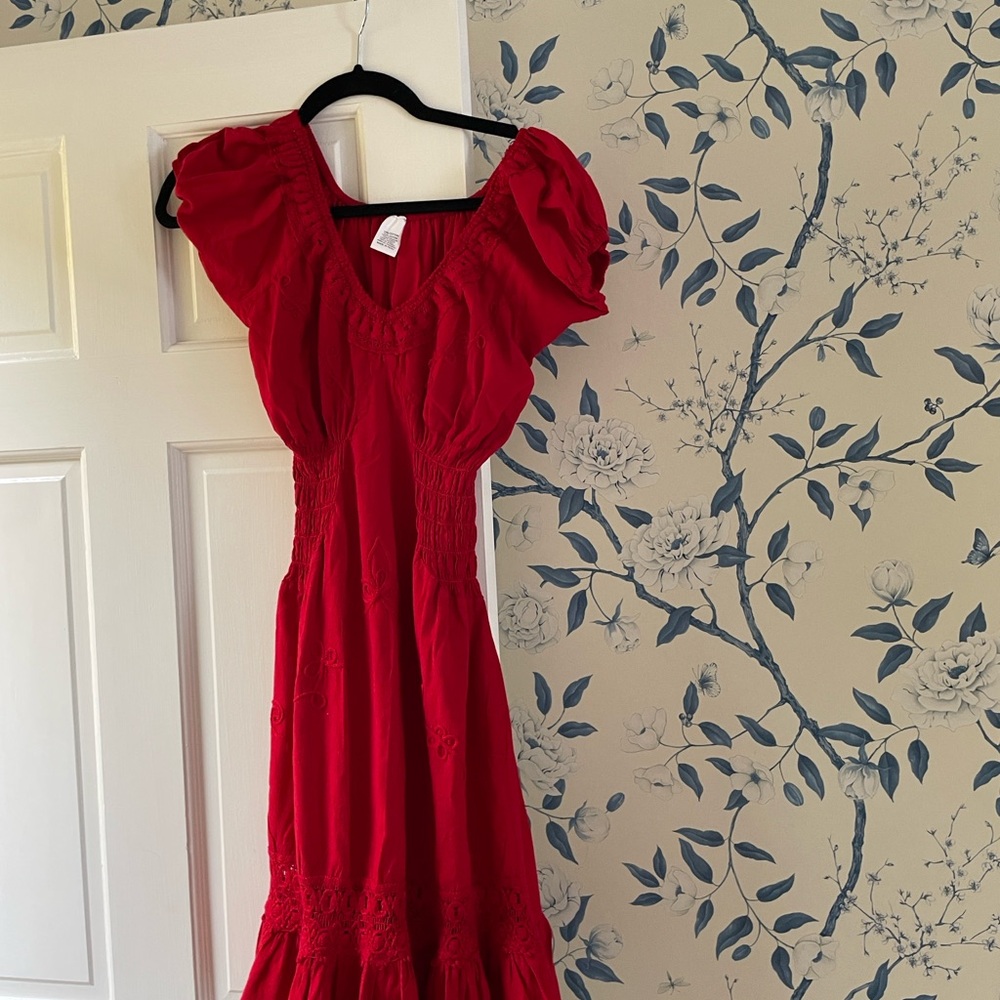 Vintage cotton red midi dress